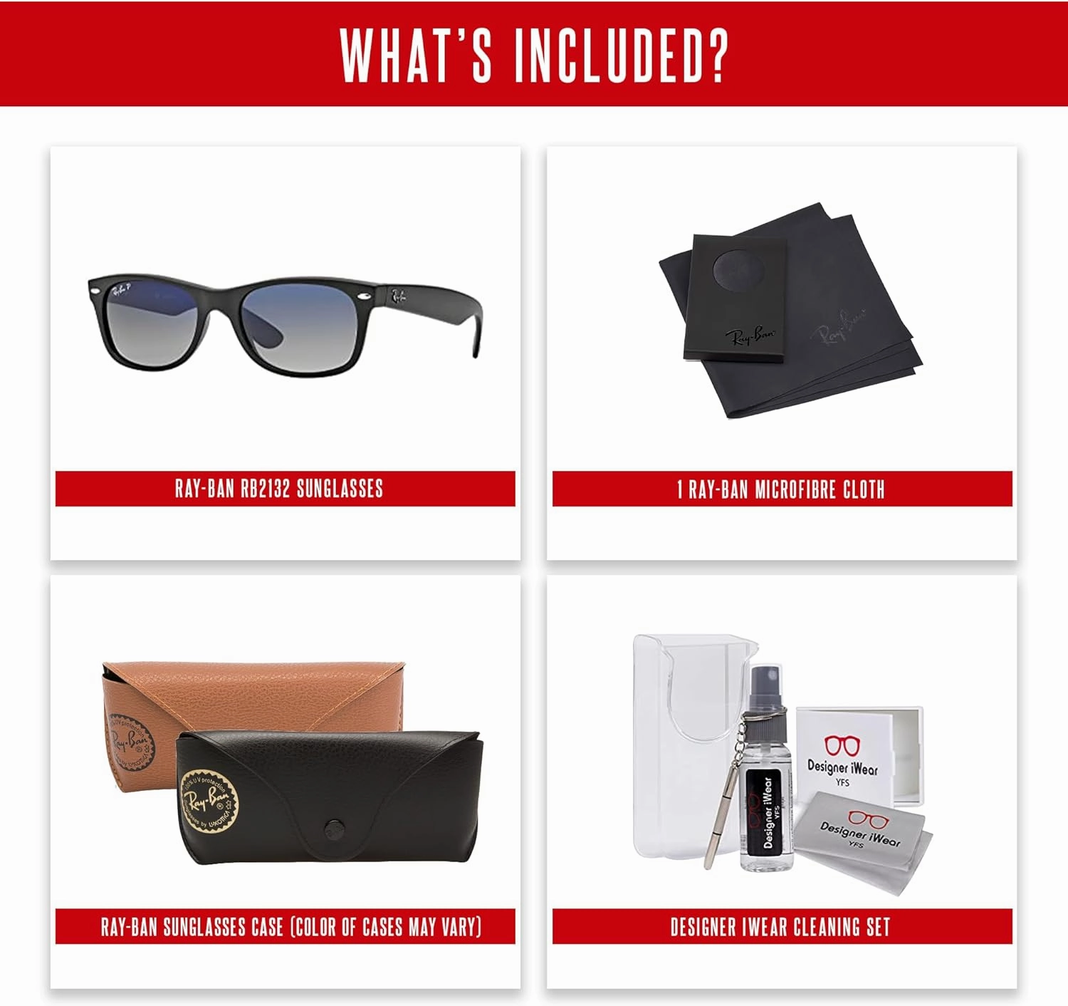 Ray-Ban RB2132 POLARIZED NEW WAYFARER Square Sunglasses For Men For Women   BUNDLE with Designer iWear Eyewear Care Kit