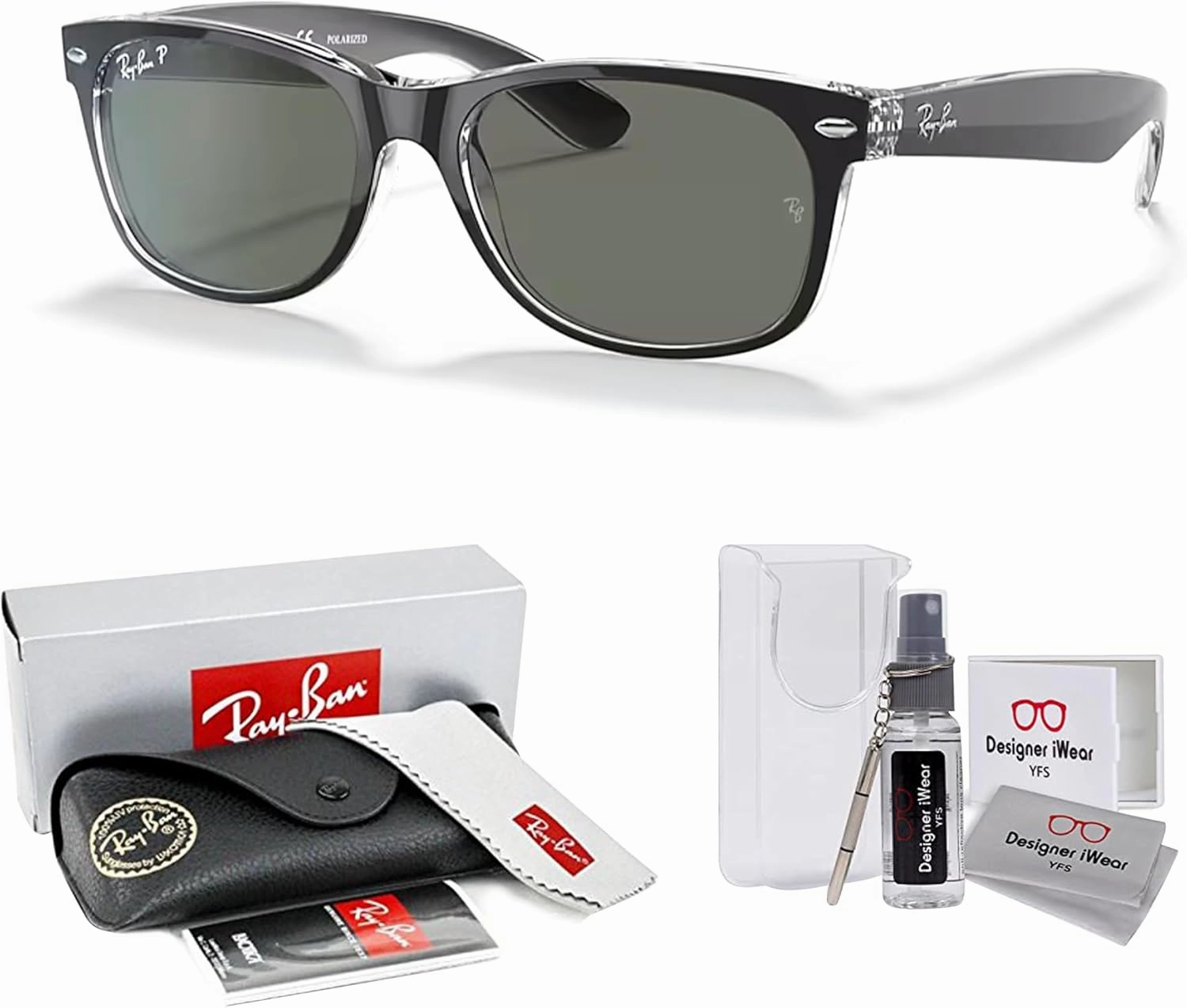 Ray-Ban RB2132 POLARIZED NEW WAYFARER Square Sunglasses For Men For Women   BUNDLE with Designer iWear Eyewear Care Kit