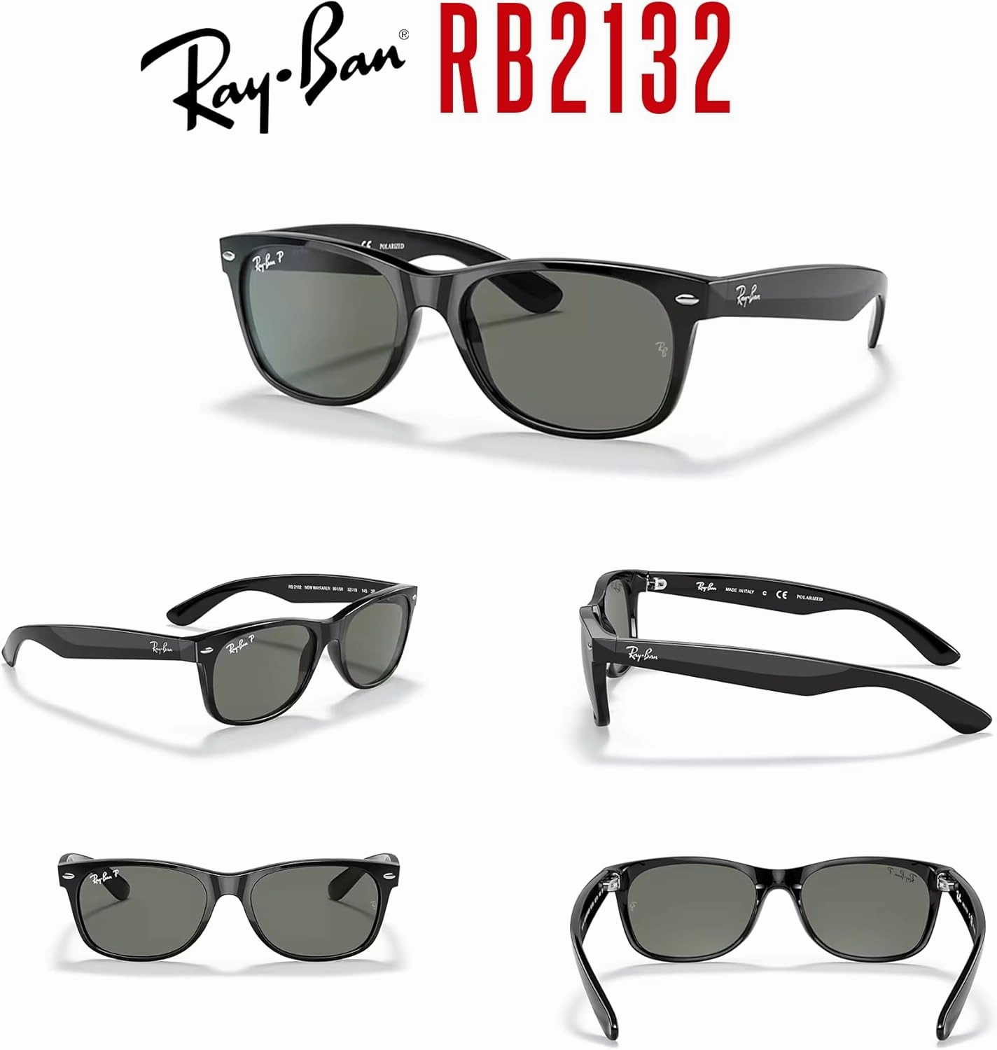 Ray-Ban RB2132 POLARIZED NEW WAYFARER Square Sunglasses For Men For Women   BUNDLE with Designer iWear Eyewear Care Kit