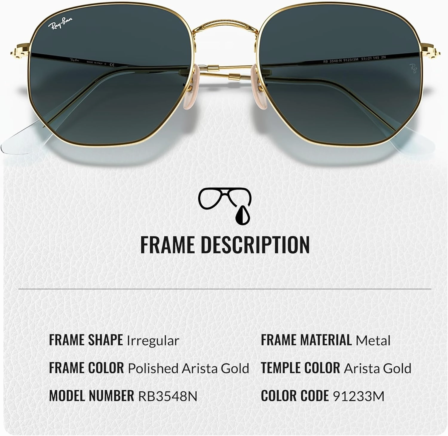 Ray-Ban RB3548N Hexagonal Flat Lenses Sunglasses With Eyewear Kit Bundle - Adjustable Nose Pads - Retro Sunglasses