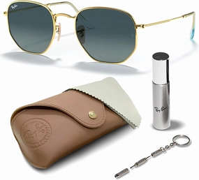 Ray-Ban RB3548N Hexagonal Flat Lenses Sunglasses With Eyewear Kit Bundle - Adjustable Nose Pads - Retro Sunglasses