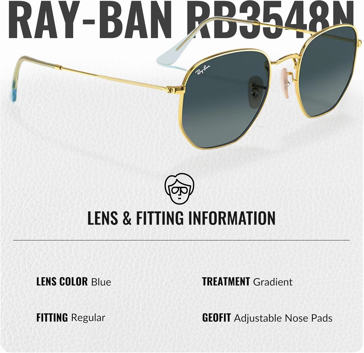 Ray-Ban RB3548N Hexagonal Flat Lenses Sunglasses With Eyewear Kit Bundle - Adjustable Nose Pads - Retro Sunglasses