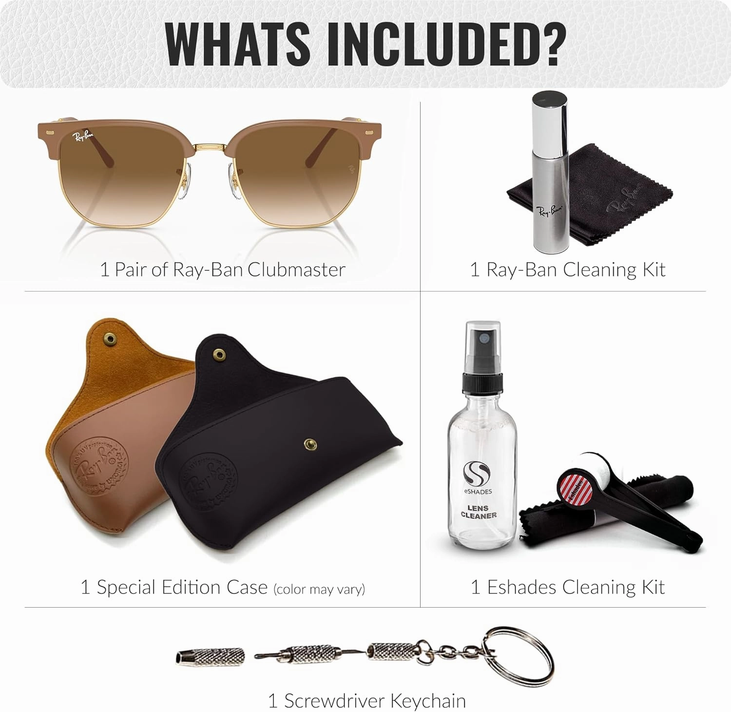 Ray-Ban RB4416 NEW CLUBMASTER Square Shape Sunglasses With Eyewear Kit Bundle - Adjustable Nose Pads