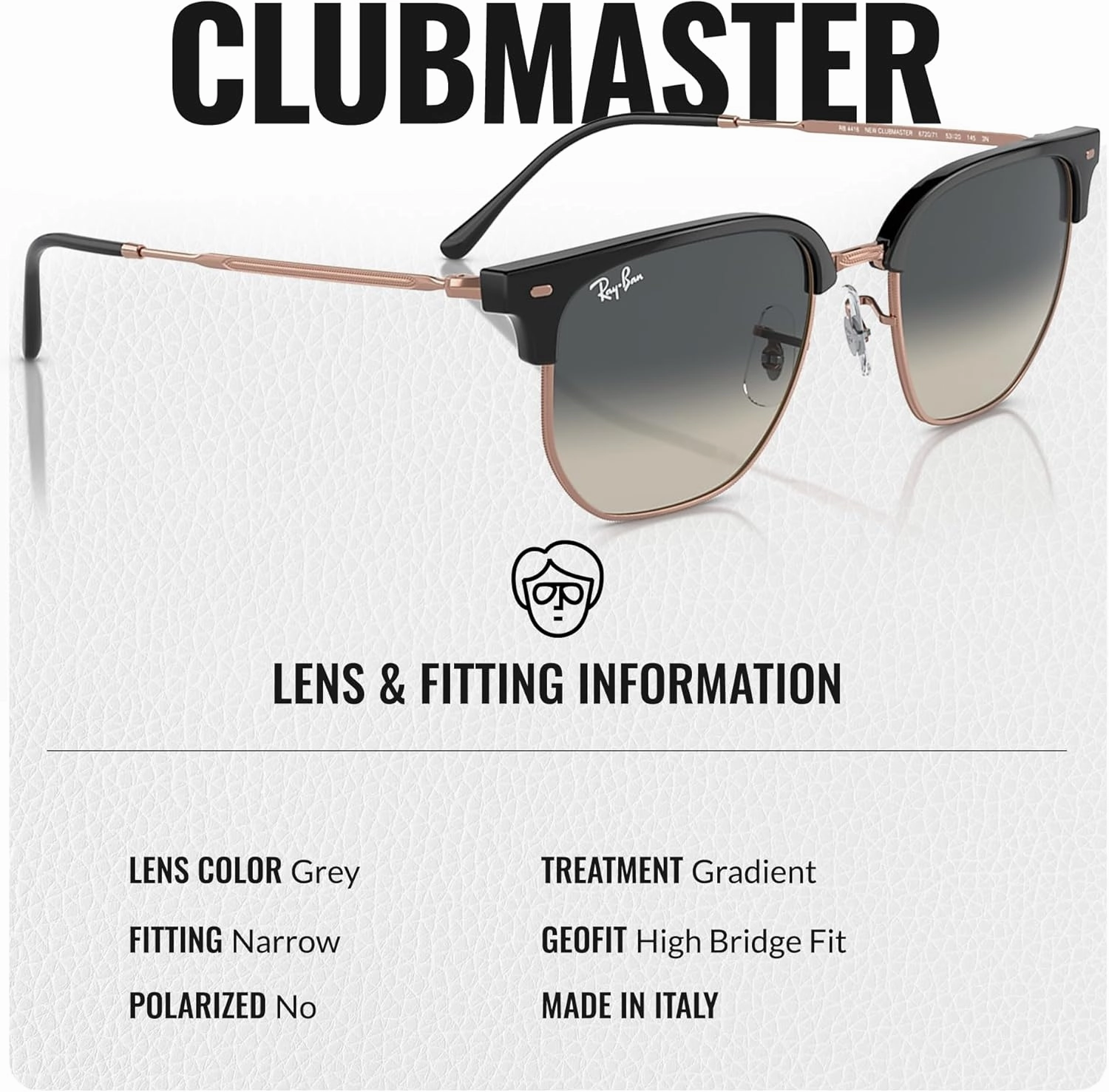 Ray-Ban RB4416 NEW CLUBMASTER Square Shape Sunglasses With Eyewear Kit Bundle - Adjustable Nose Pads