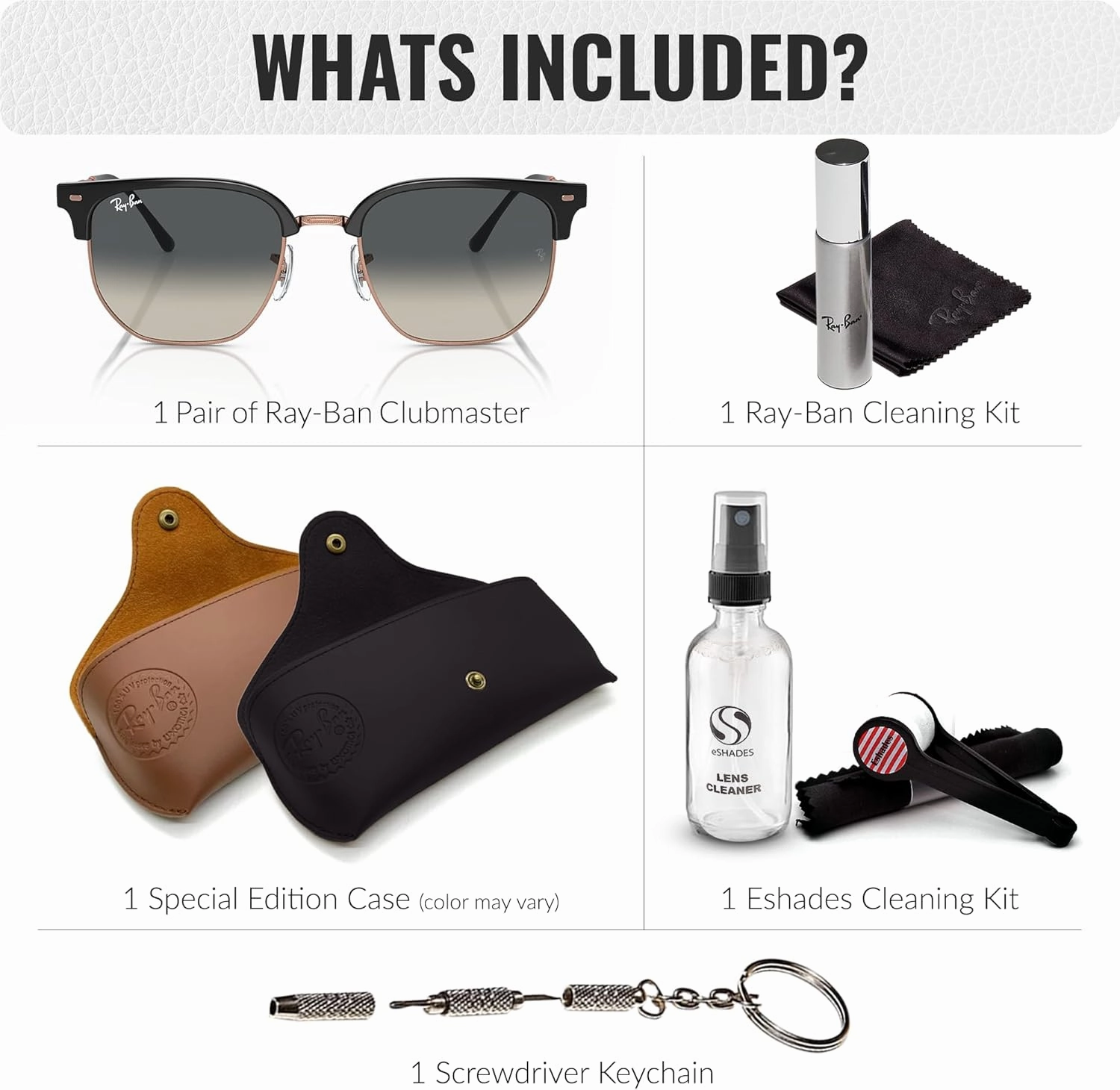 Ray-Ban RB4416 NEW CLUBMASTER Square Shape Sunglasses With Eyewear Kit Bundle - Adjustable Nose Pads