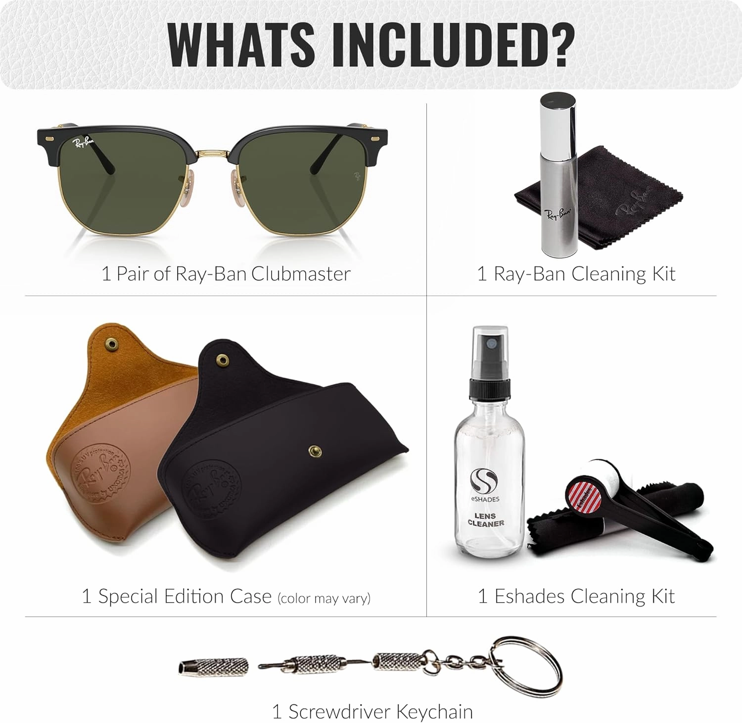 Ray-Ban RB4416 NEW CLUBMASTER Square Shape Sunglasses With Eyewear Kit Bundle - Adjustable Nose Pads