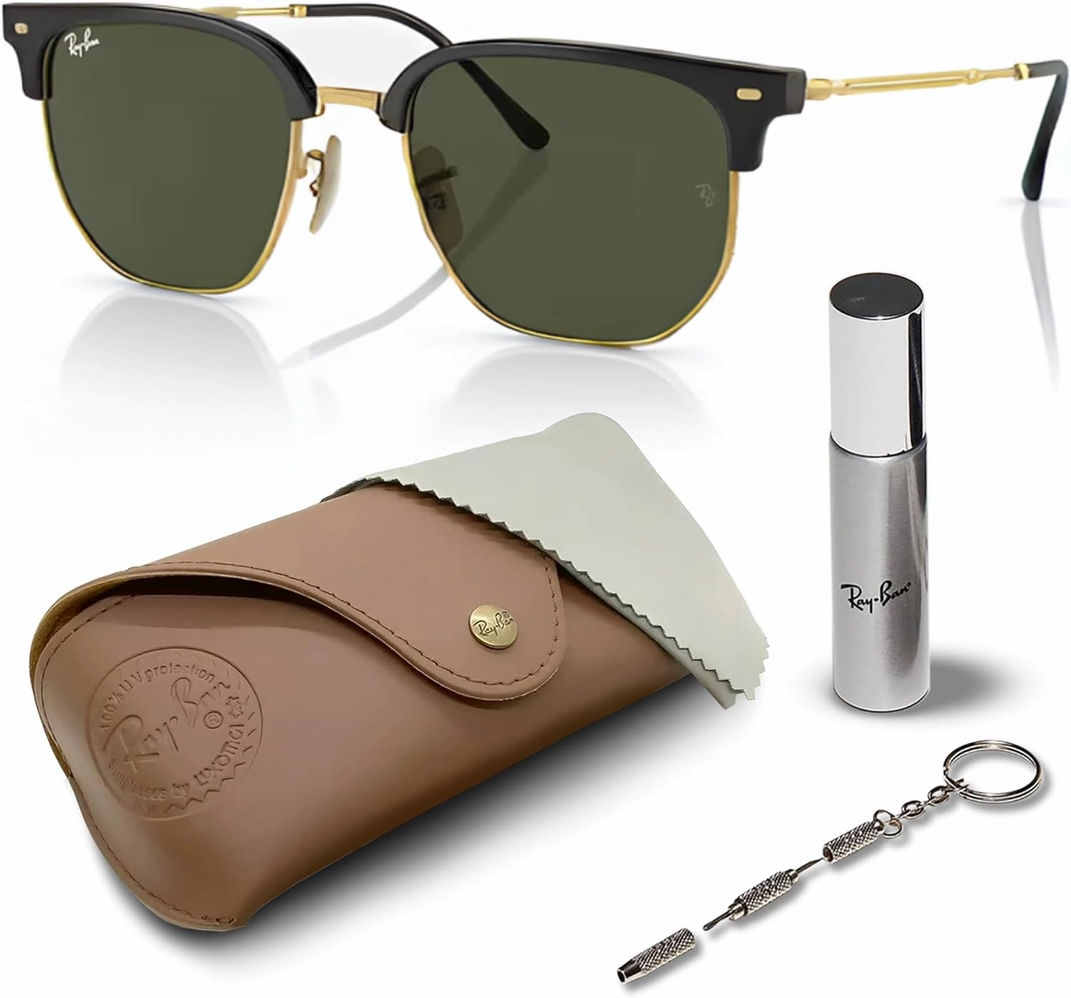 Ray-Ban RB4416 NEW CLUBMASTER Square Shape Sunglasses With Eyewear Kit Bundle - Adjustable Nose Pads