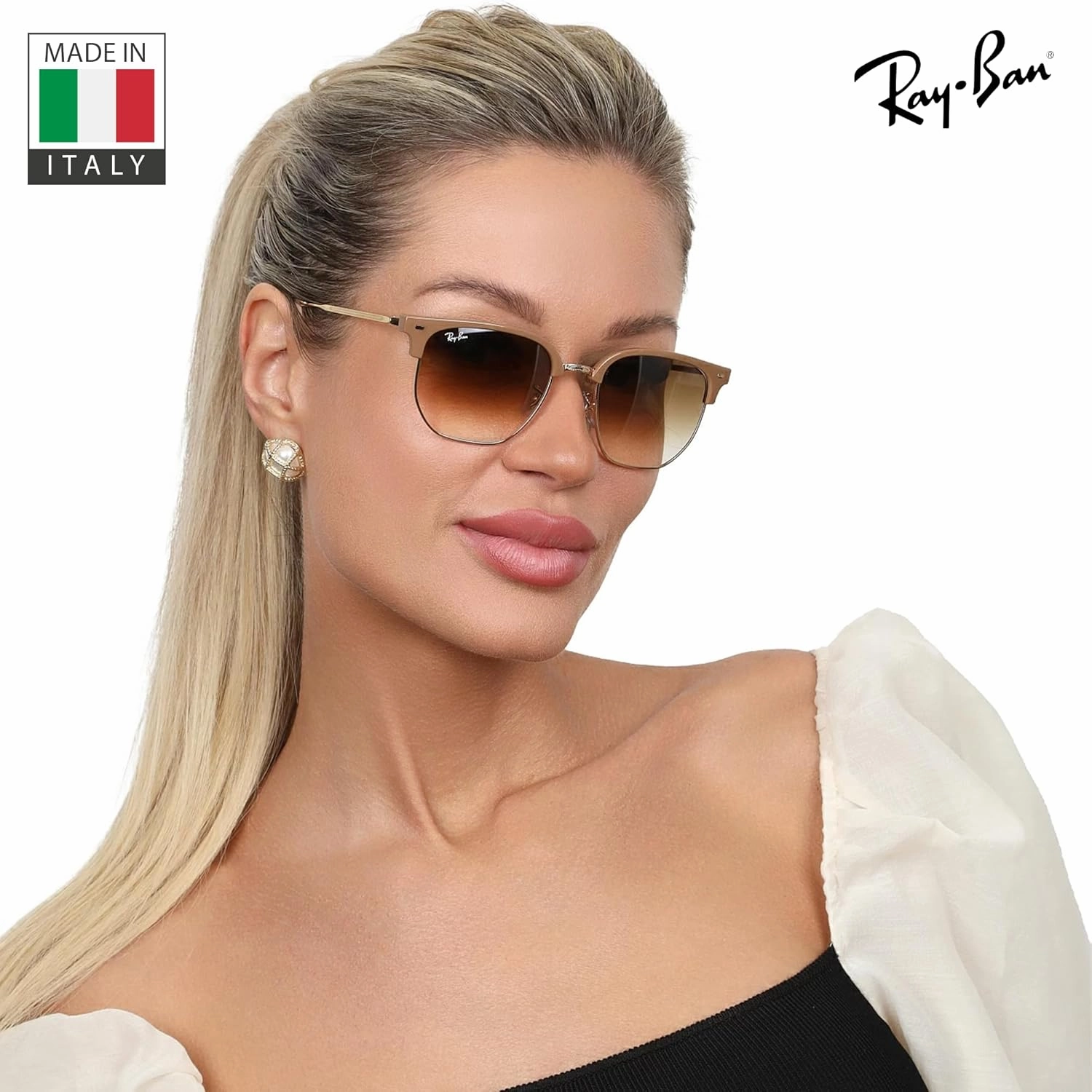 Ray-Ban RB4416 NEW CLUBMASTER Square Shape Sunglasses With Eyewear Kit Bundle - Adjustable Nose Pads