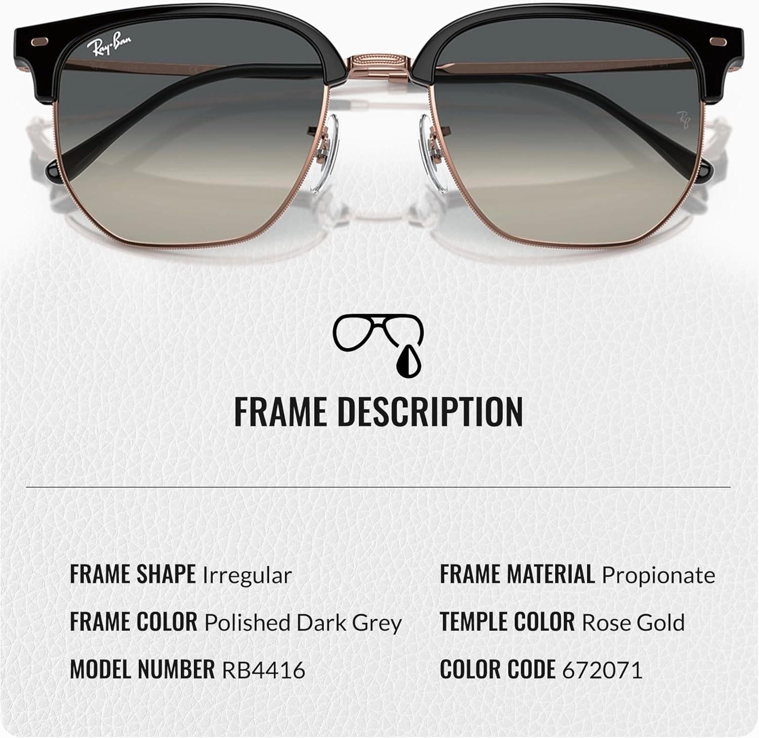 Ray-Ban RB4416 NEW CLUBMASTER Square Shape Sunglasses With Eyewear Kit Bundle - Adjustable Nose Pads