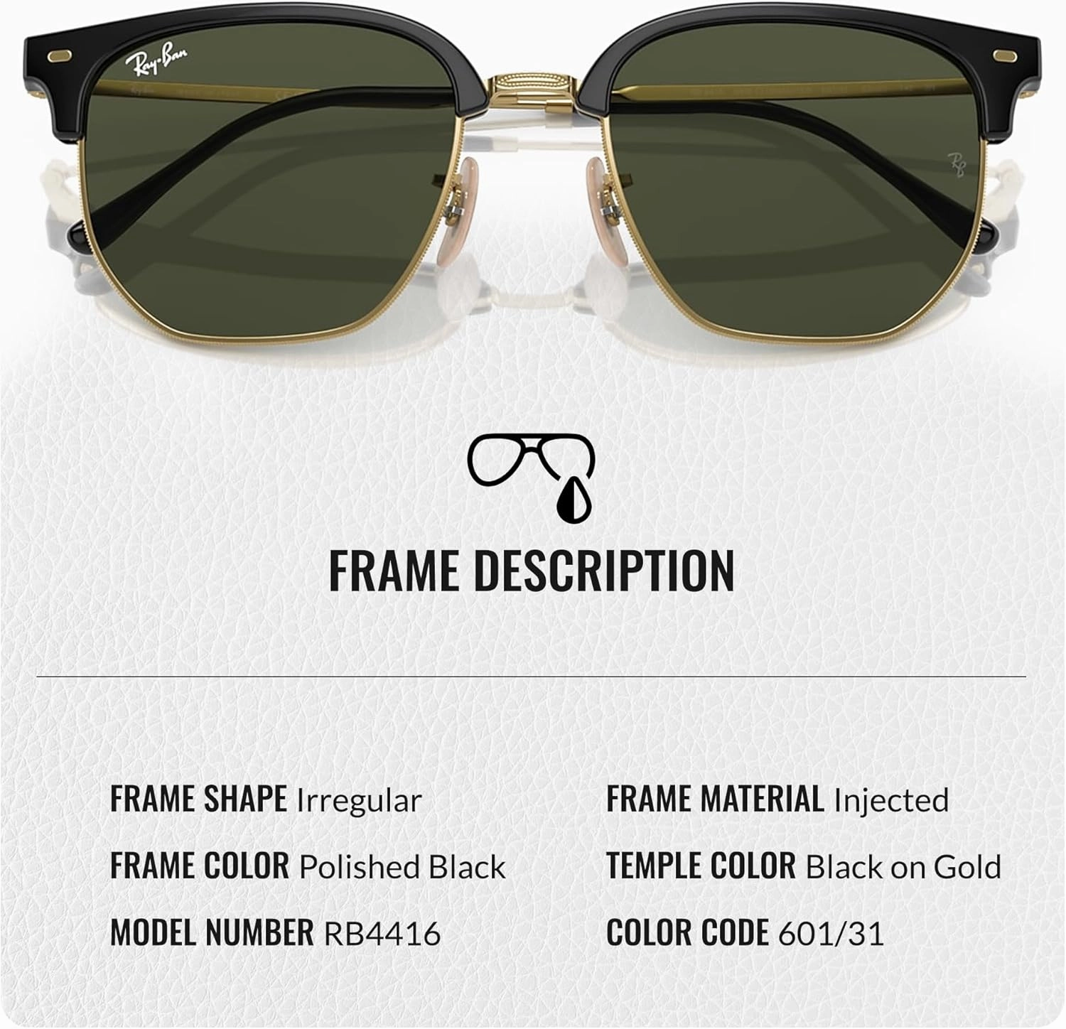 Ray-Ban RB4416 NEW CLUBMASTER Square Shape Sunglasses With Eyewear Kit Bundle - Adjustable Nose Pads