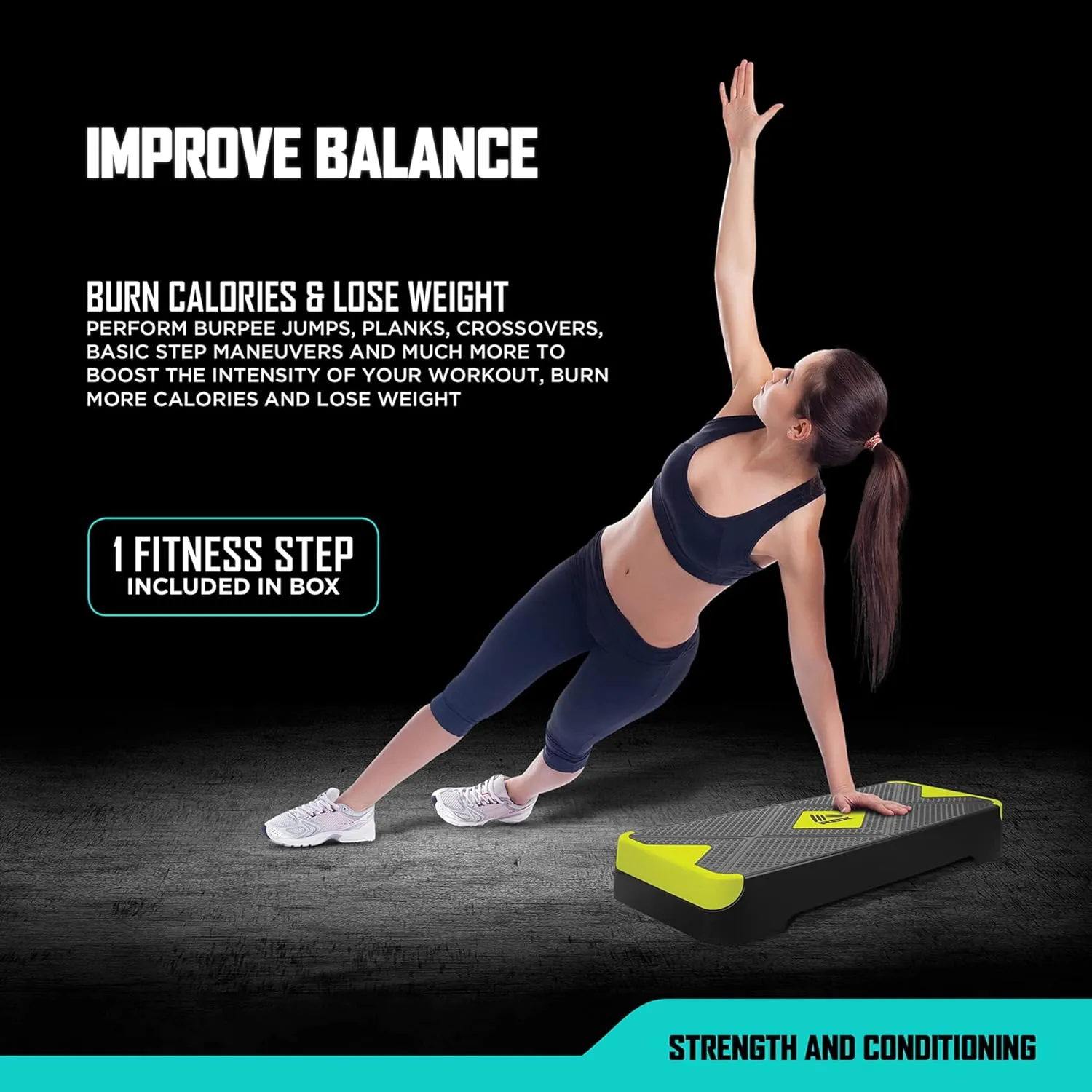 RBX Aerobic Step Platform with Non-Slip Textured Surface -2-Level Adjustable Steppers for Exercise, Compact, Lightweight, Easy-to-Store Exercise Step & Fitness Step Bench