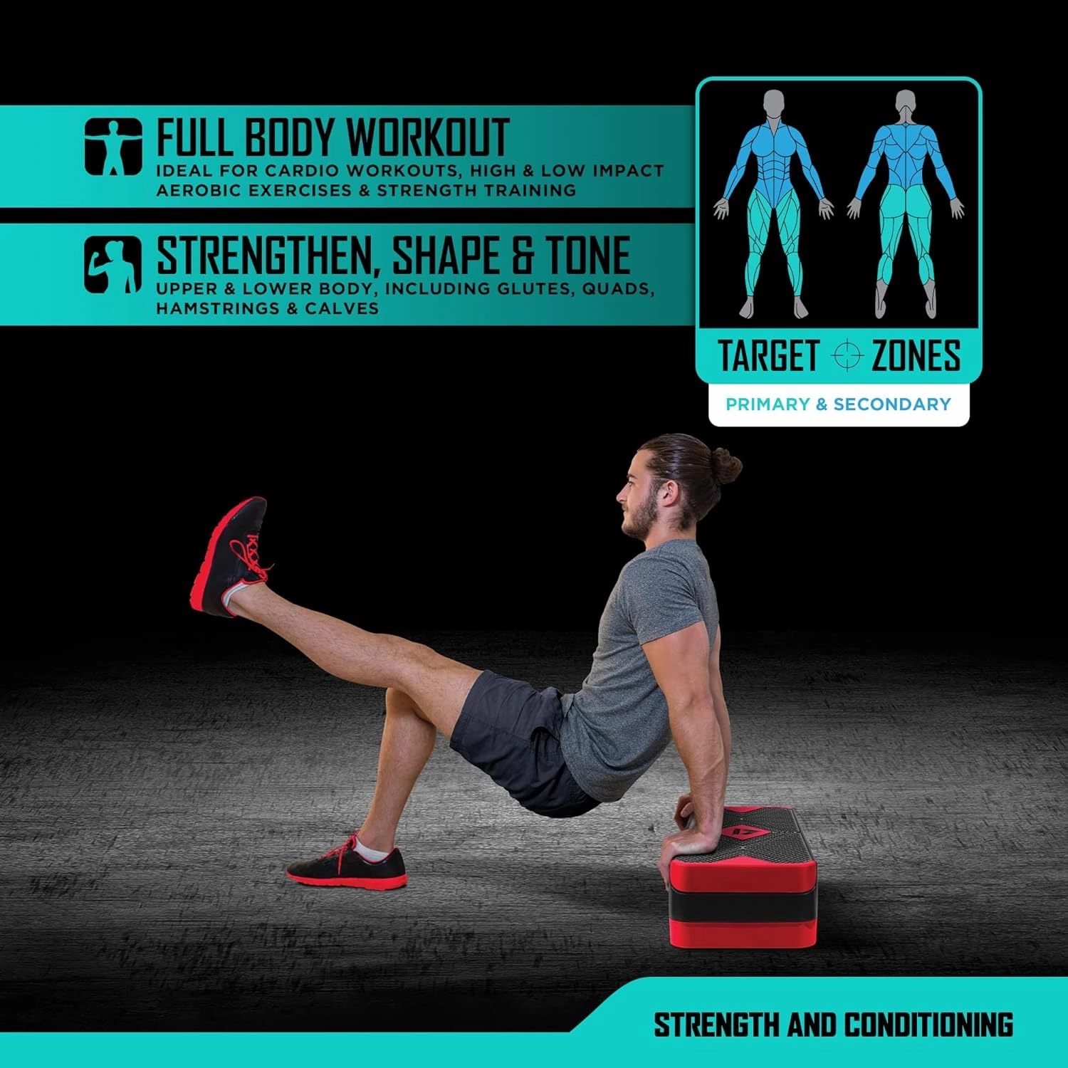 RBX Aerobic Step Platform with Non-Slip Textured Surface -2-Level Adjustable Steppers for Exercise, Compact, Lightweight, Easy-to-Store Exercise Step & Fitness Step Bench
