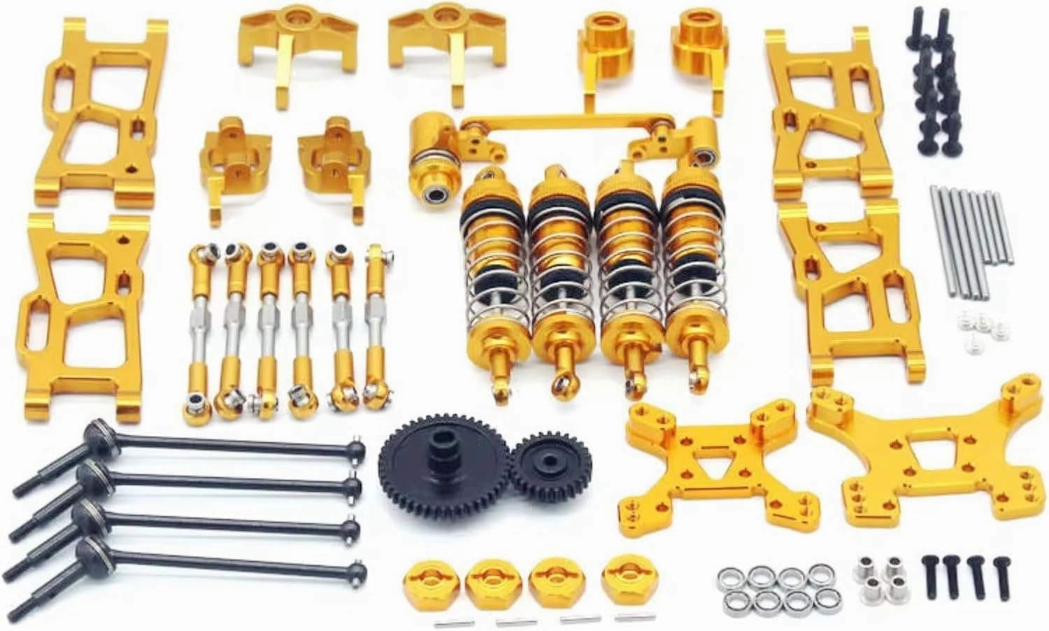 RC Car Accessories Compatible with Wltoys 144010 144002 144001 124017 124019 Remote Control Car Metal Replacement Accessories Modification Kit(Yellow)