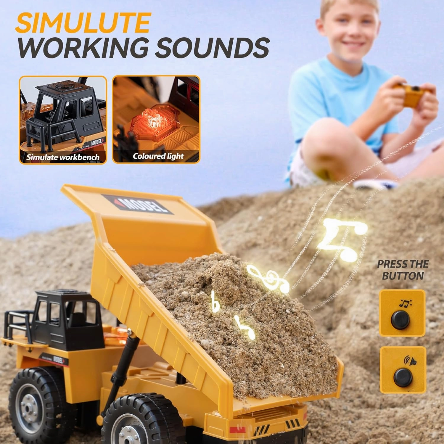 RC Dump Truck Toys for Boys, 11 Channel Remote Control Dump Truck, RC Construction Vehicles with Sound and Light, Perfect Dump Truck Set Toy for Boys 6 7 8 9 10 11 12