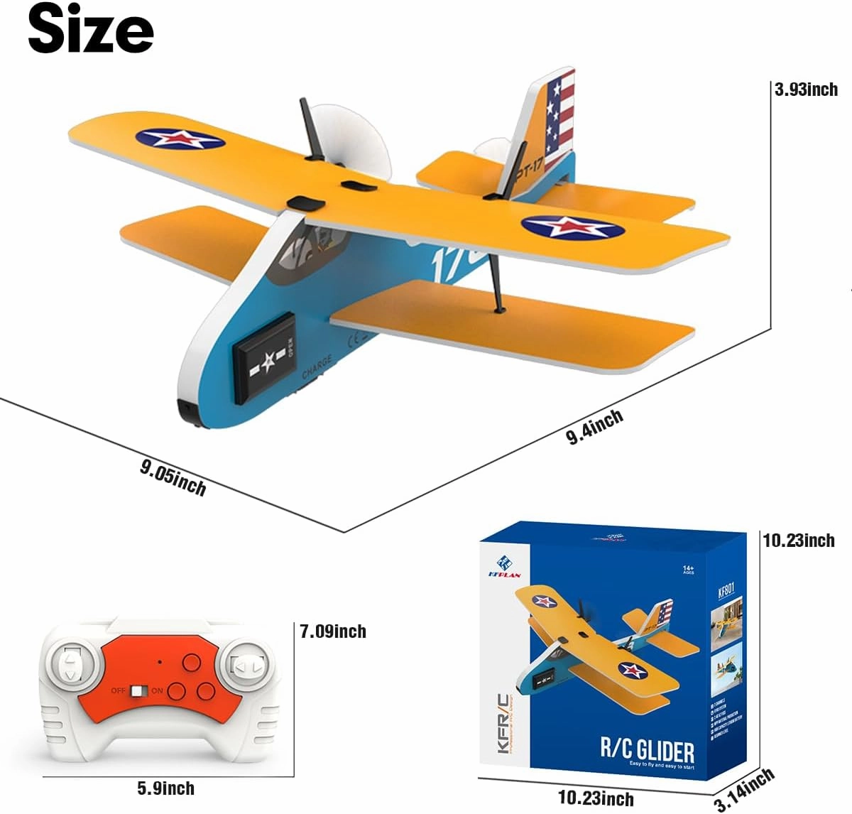 RC Plane 2. 4Ghz RC Airplane for Kids & Beginners Easy to Fly with 6-axis Gyro Stabilizer 2CH MPP Remote Control RC Glider Indoor/Outdoor STEM Toy for Boy Girl Pilots (Yellow Biplane)