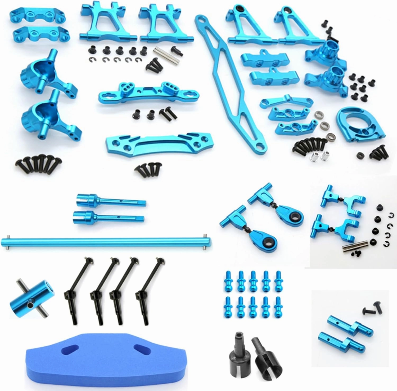 RC TT-02 Full Set Upgrade Kit Aluminum Drive Shaft Swing Arm Steering Cup CVD Bumper Motor Base Suspension Arms For Tamiya TT02 Upgrade Part 1/10 On Road Touring Rally Racing Car (Blue 21PCS)