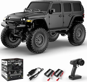 RCS24 Off Road 1/24 RC Truck 4x4 Off Road Crawler Climbing Vehicle All Terrain RC Monster Truck Remote Control Car with Bright Headlight 2 Batteries Waterproof Hobby Toys(RTR Black)