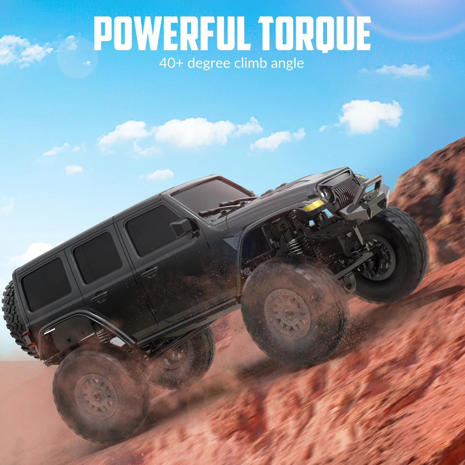RCS24 Off Road 1/24 RC Truck 4x4 Off Road Crawler Climbing Vehicle All Terrain RC Monster Truck Remote Control Car with Bright Headlight 2 Batteries Waterproof Hobby Toys(RTR Black)