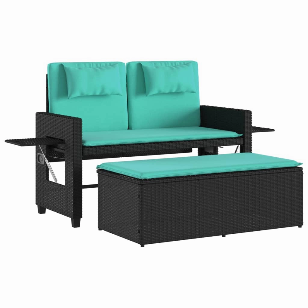 Reclining Patio Bench with Cushions Seating Poly Rattan Brown/Gray/Black