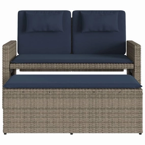 Reclining Patio Bench with Cushions Seating Poly Rattan Brown/Gray/Black