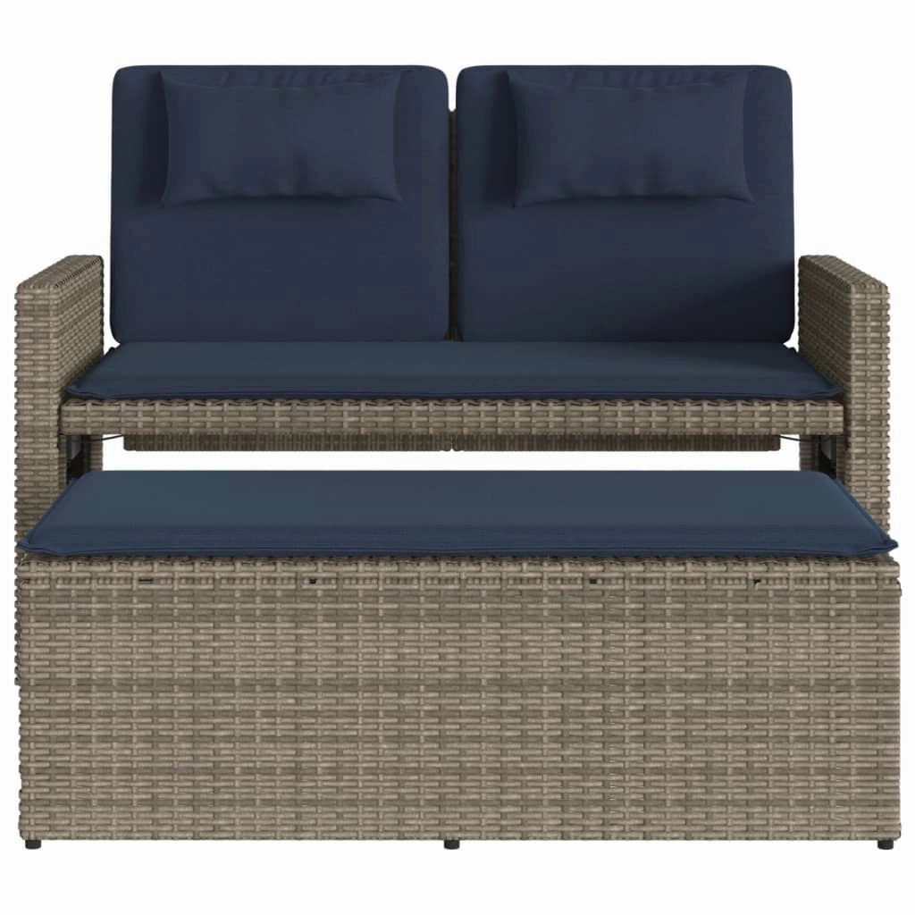 Reclining Patio Bench with Cushions Seating Poly Rattan Brown/Gray/Black