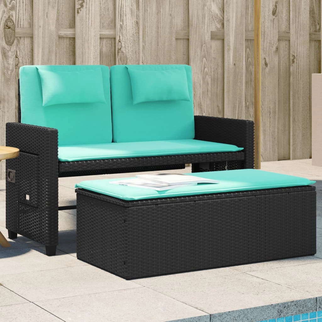 Reclining Patio Bench with Cushions Seating Poly Rattan Brown/Gray/Black