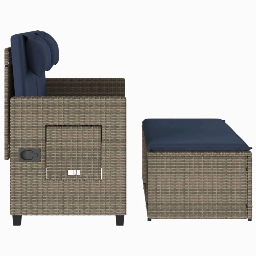Reclining Patio Bench with Cushions Seating Poly Rattan Brown/Gray/Black