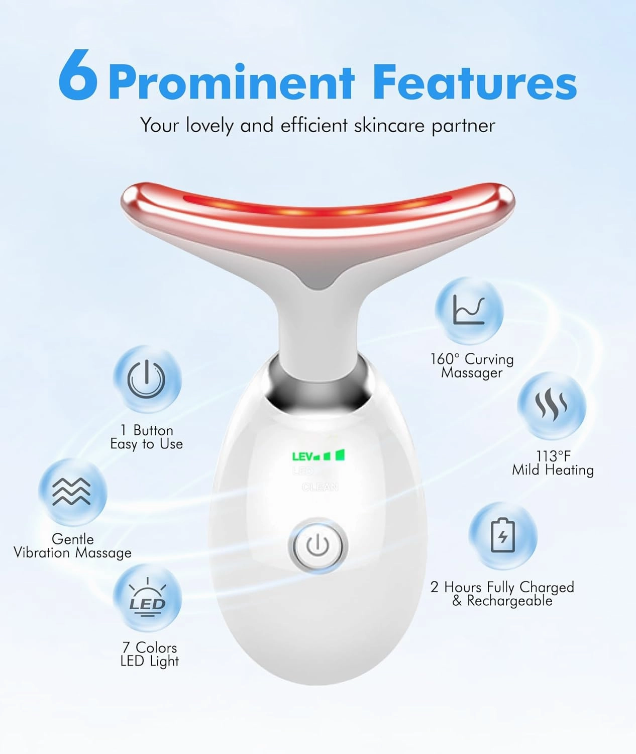 Red-Light-Therapy-for-Face-and-Neck, 7 Color Face Massager Tool for Wrinkles, Double Chin, Vibrating Facial Massager with Thermals for Skin Care, Glossy White