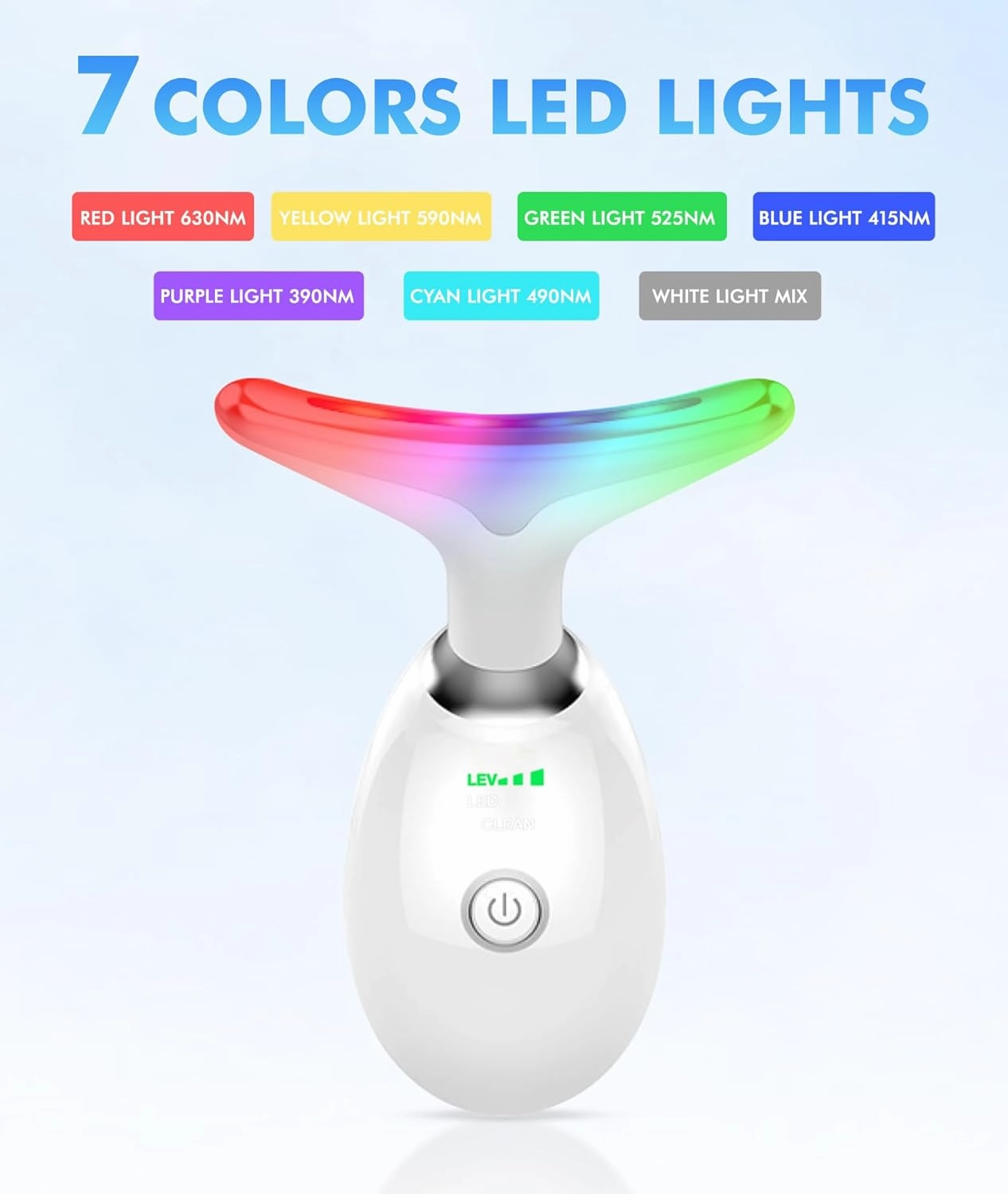 Red-Light-Therapy-for-Face-and-Neck, 7 Color Face Massager Tool for Wrinkles, Double Chin, Vibrating Facial Massager with Thermals for Skin Care, Glossy White