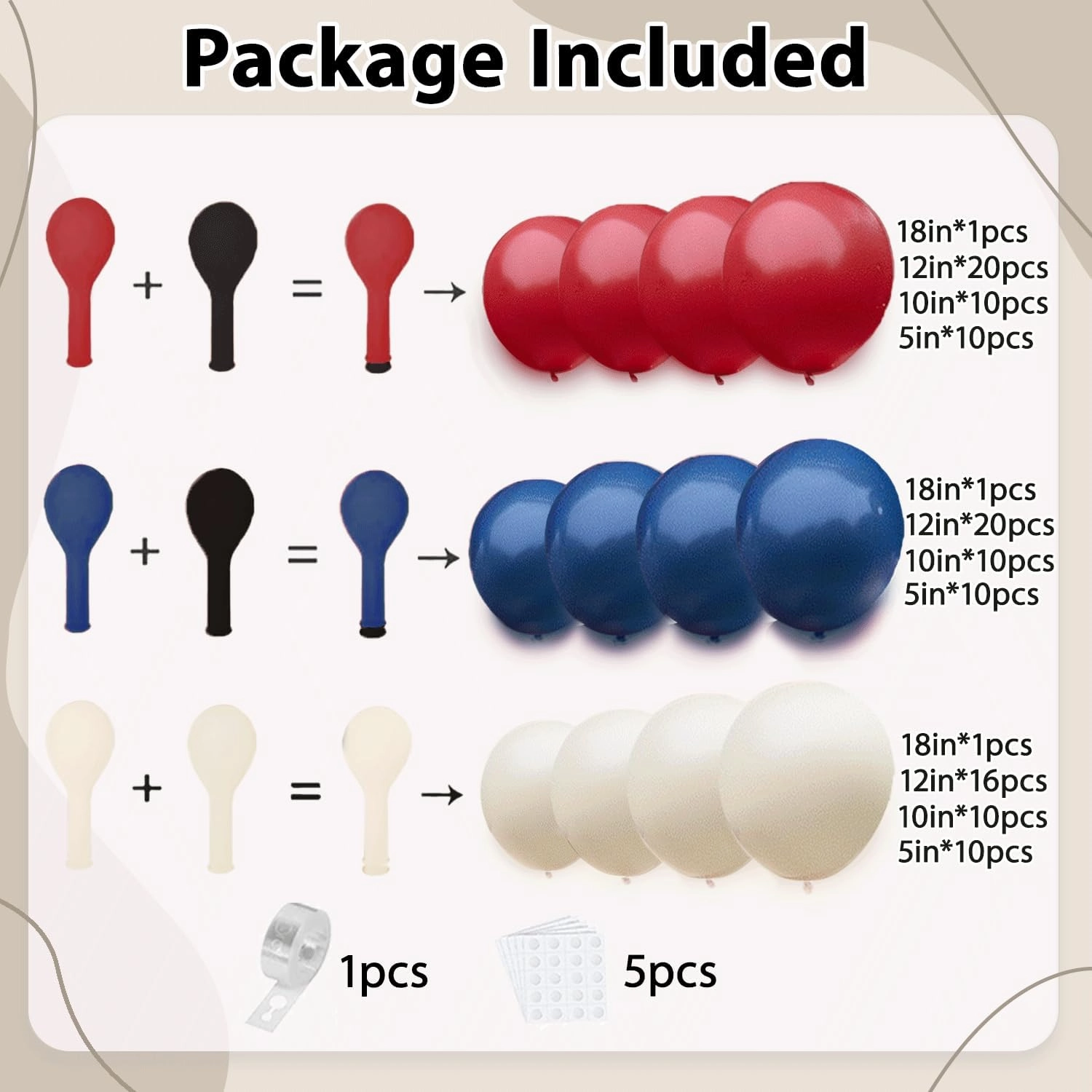 Red White Blue Balloons Arch Kit, Double Stuffed Dark Ruby Red Navy Blue Ivory White Balloons Garland for Baby Shower Patriotic Baseball Graduation Nautical Birthday Party