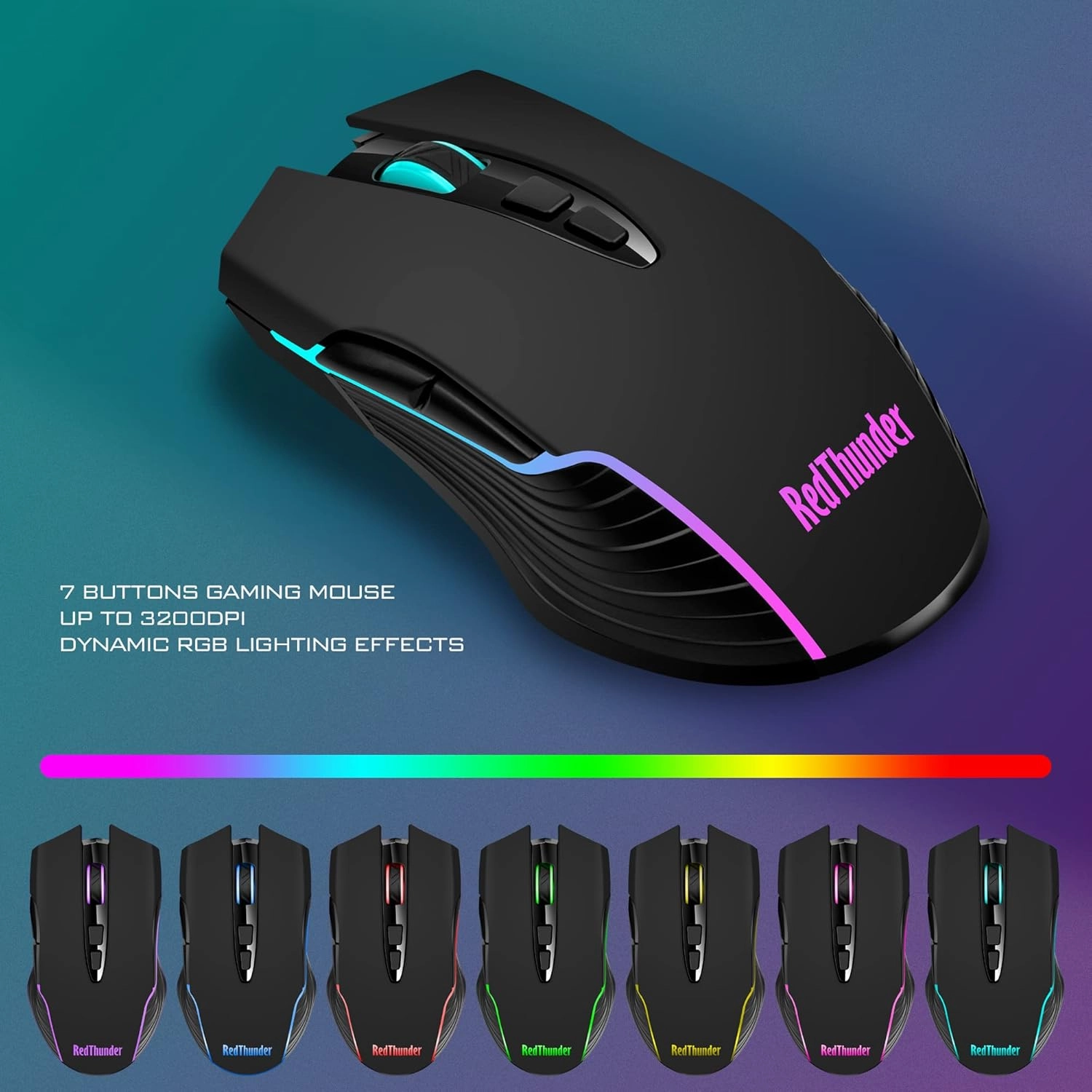 RedThunder K10 Wireless Gaming Keyboard and Mouse Combo, LED Backlit Rechargeable 3800mAh Battery, Mechanical Feel Anti-ghosting Keyboard   7D 3200DPI Mice for PC Gamer (Black)