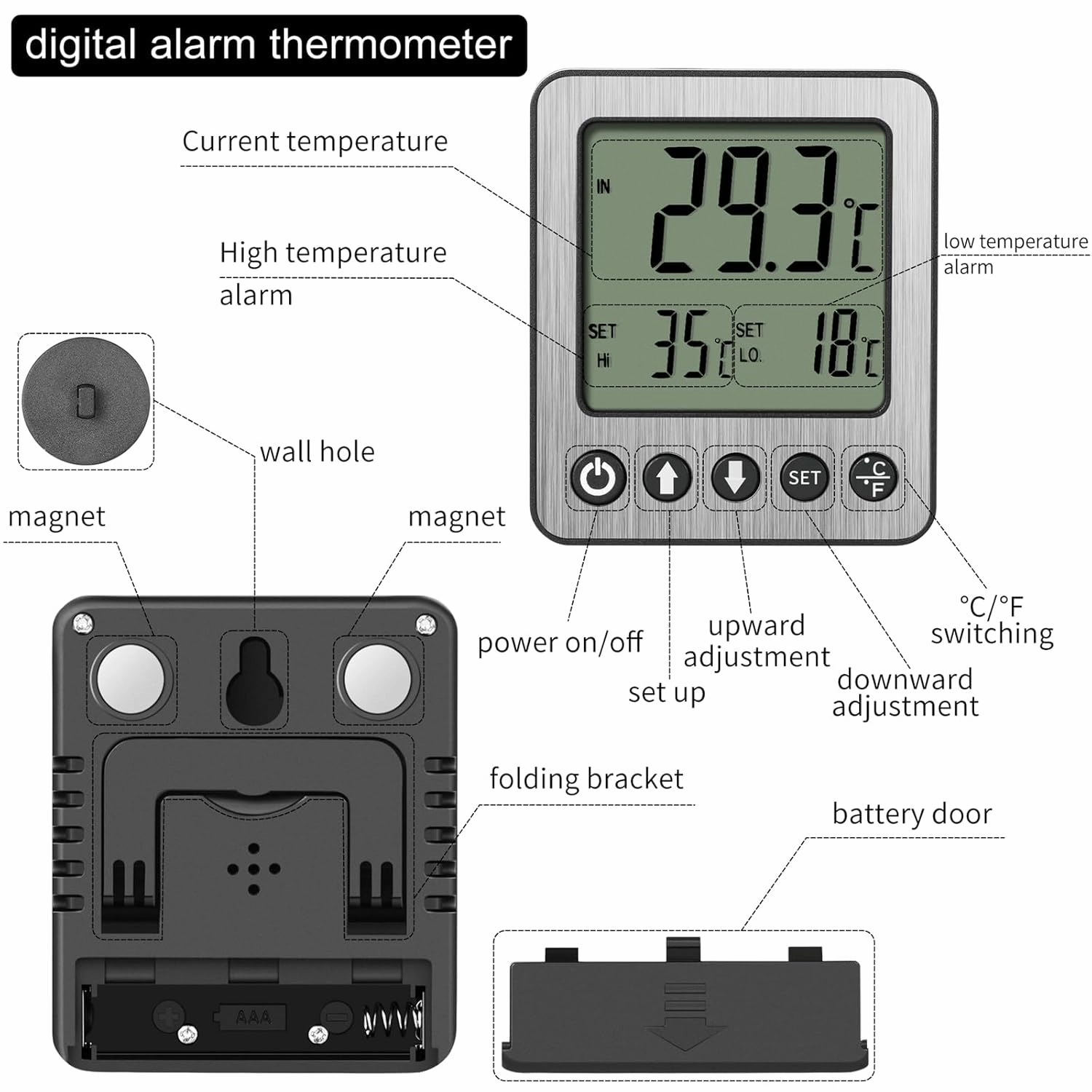 Refrigerator Thermometer Freezer Alarm Digital Freezer Thermometer Fridge Thermometer with Extra Sensor high and Low Temperature Alarm (1, Black, ZZ10)