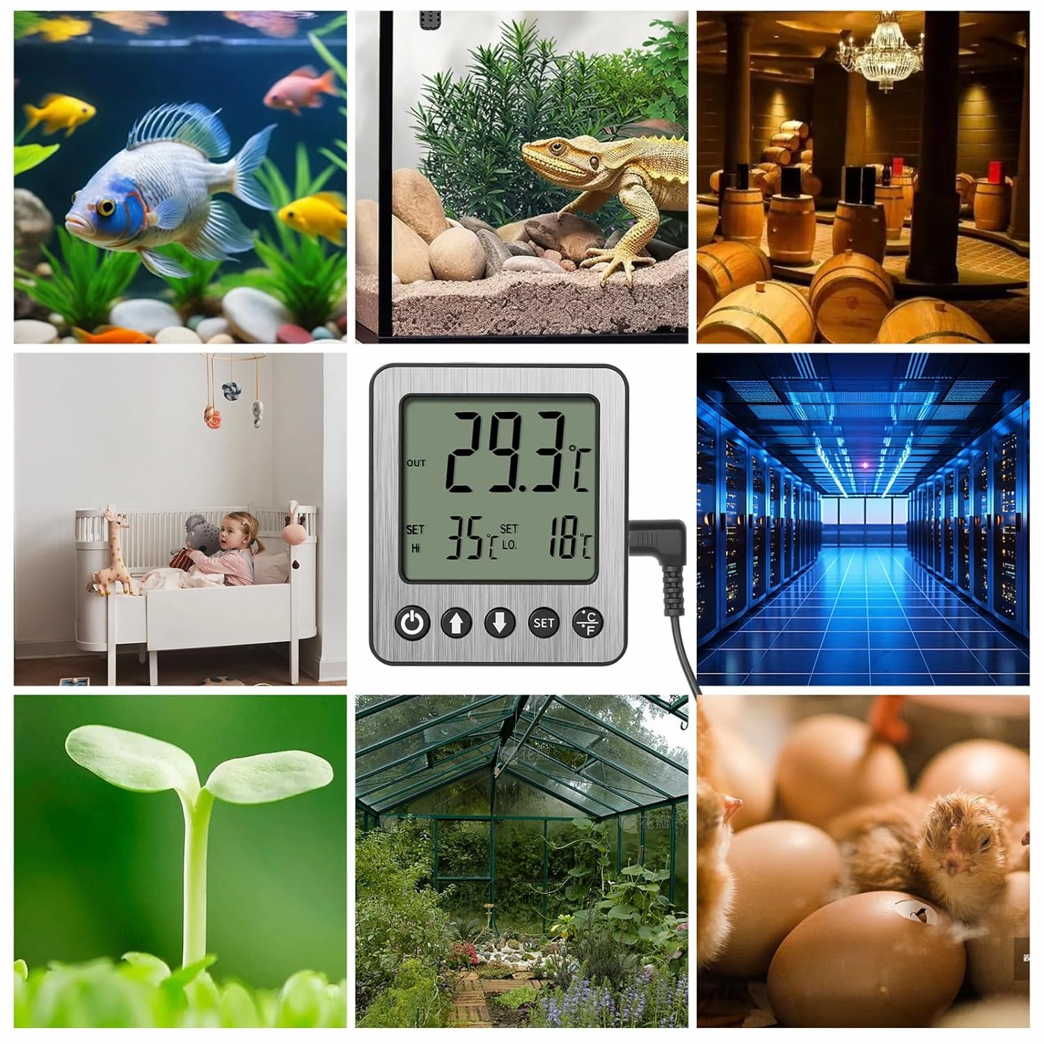 Refrigerator Thermometer Freezer Alarm Digital Freezer Thermometer Fridge Thermometer with Extra Sensor high and Low Temperature Alarm (1, Black, ZZ10)