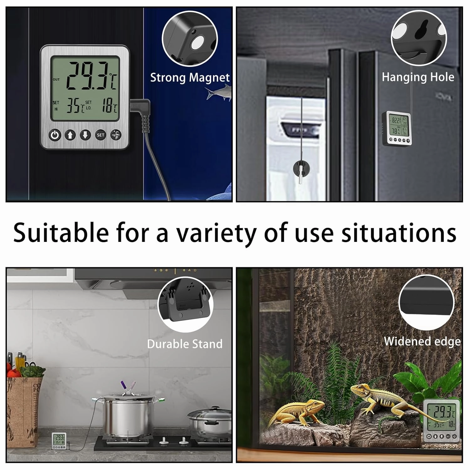 Refrigerator Thermometer Freezer Alarm Digital Freezer Thermometer Fridge Thermometer with Extra Sensor high and Low Temperature Alarm (1, Black, ZZ10)