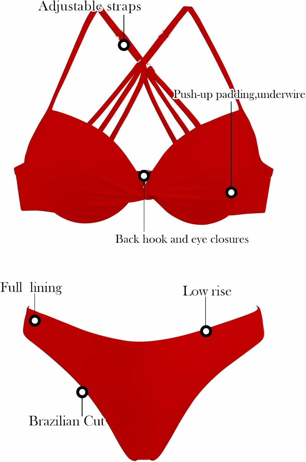 RELLECIGA Women's Push Up Underwire Bikini Set Brazilian Low Rise Bathing Suit