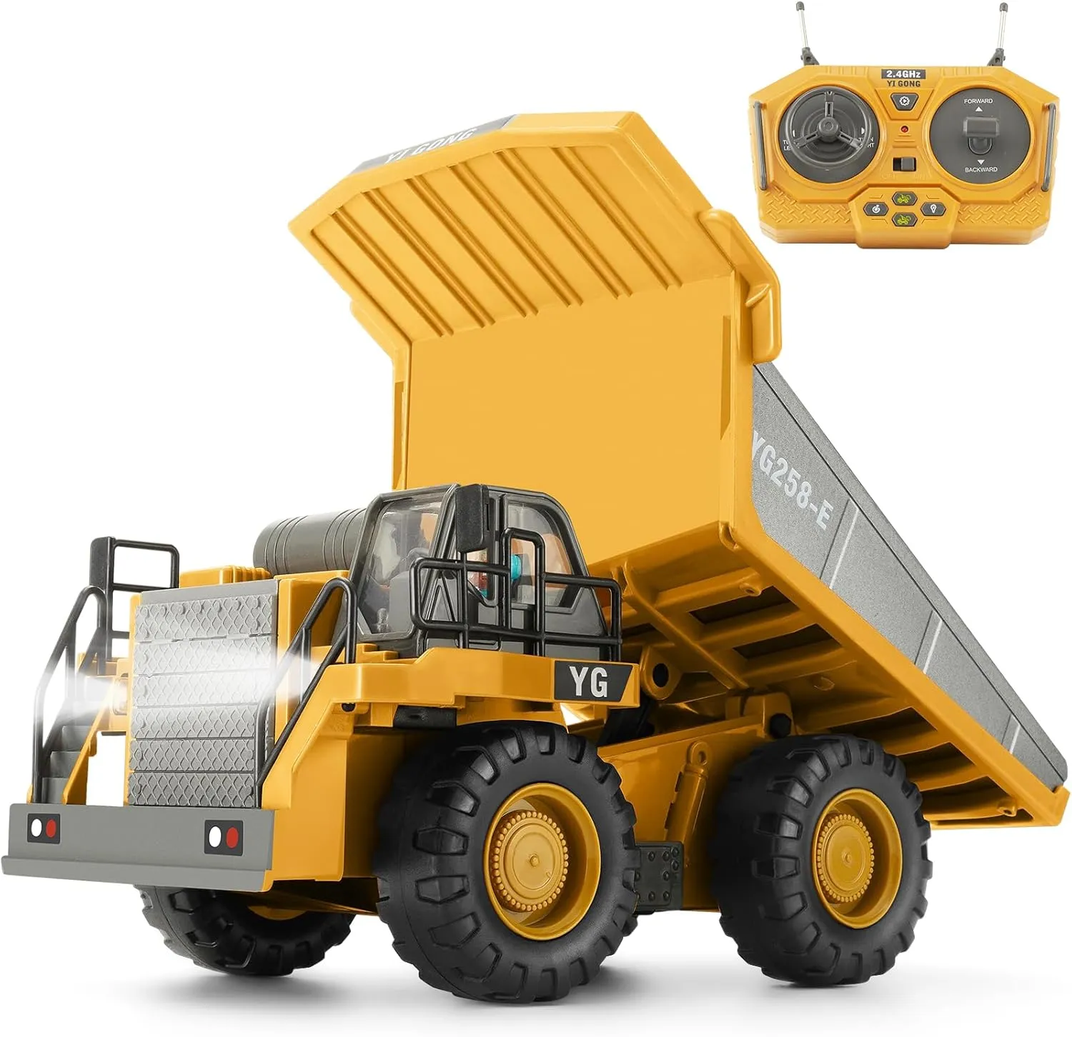 Remote Control Dump Truck, RC Construction Vehicle for Kids with 9 Channel Metal Bed Light Sound & Rechargeable Battery, Electric Transport Garbage Truck Toy for Toddlers Boys Girls Age 3 