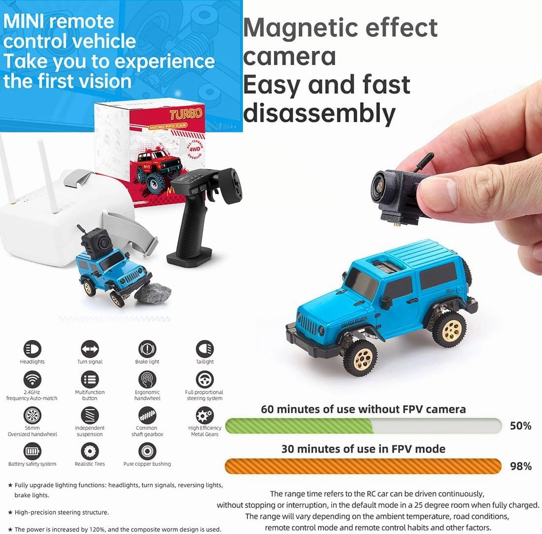 Remote Control Car, 1/64 Scale 2.4G Full Proportional RC Electric Mini Climbing Off-Road Vehicle Model, RC Mini Racing Car for Adults (RTR Standard Version/Blue)
