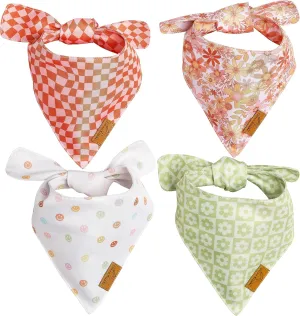 Remy Roo Large Spring Dog Bandanas - 4 Pack Daisy Set | Premium Durable Adjustable Polyester Fabric | Patented Shape Girl Dog Bandana, Trendy Pattrens, Floral Dog Bandana