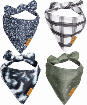 Remy Roo Dog Bandanas - 4 Pack | Cameron Set | Premium Durable Fabric | Patented Shape | Adjustable Fit | Multiple Sizes Offered (Large)