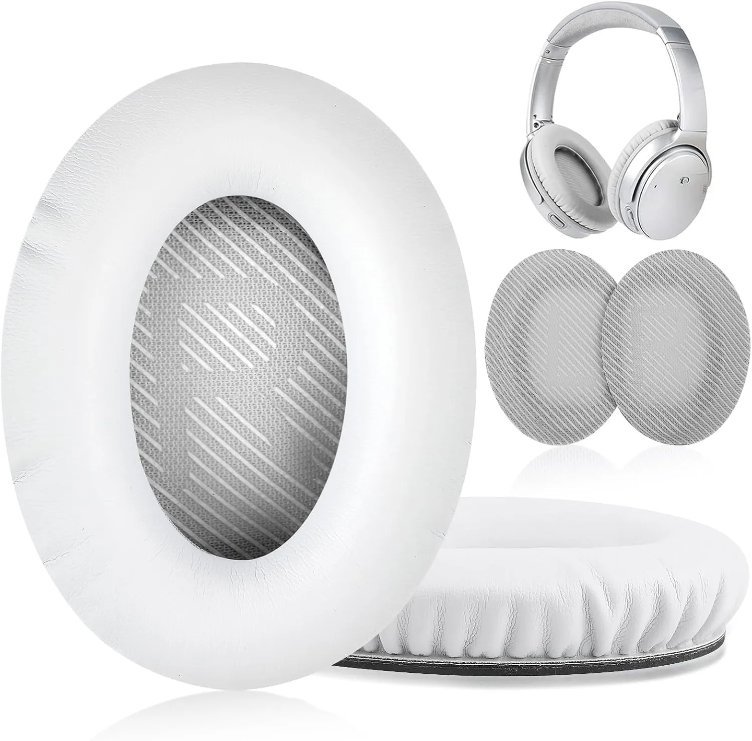 Replacement Ear Pads for Bose Quiet Comfort 35 Ear Cushion Kit Compatible with Bose QC 35/35 II Headphones Made of Protein Leather Memory Foam (White)