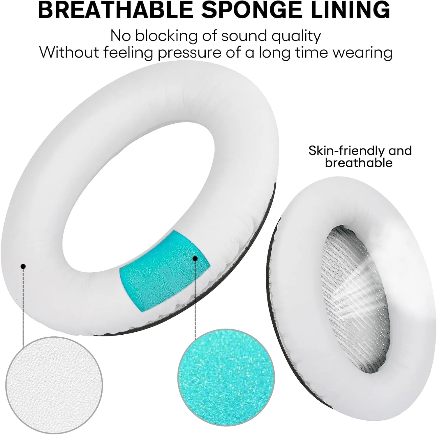 Replacement Ear Pads for Bose Quiet Comfort 35 Ear Cushion Kit Compatible with Bose QC 35/35 II Headphones Made of Protein Leather Memory Foam (White)