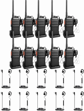 Retevis H-777S Walkie Talkies(10 Pack) with Walkie Talkie Earpiece with Mic(10 Pack), 2 Way Radios with Earpiece and Mic, FRS, Handheld, USB Charging Base, Rugged Two Way Radios