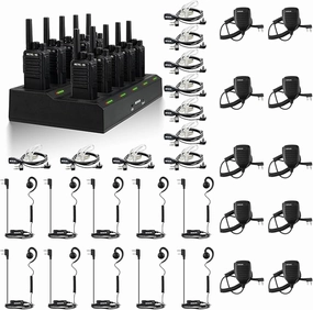 Retevis NR10 Walkie Talkies(10 Pack) Bundle with Walkie Talkie Microphone with Earpiece(10 Pack), Noise Canceling 2 Way Radio Rechargeable Space-Efficient, Portable FRS Two-Way Radios