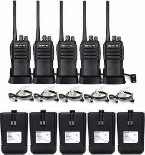 Retevis RT21 Walkie Talkies (5Pack) Bundle with Battery (5Pack),Handfree Rugged Two Way Radio with Earpiece for Commercial Construction Warehouse Security 2 Way Radios Black