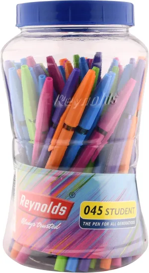 Reynolds 045 Student Ball Pens Fine Point (0.7mm), Blue Ink, Jar (50 count)