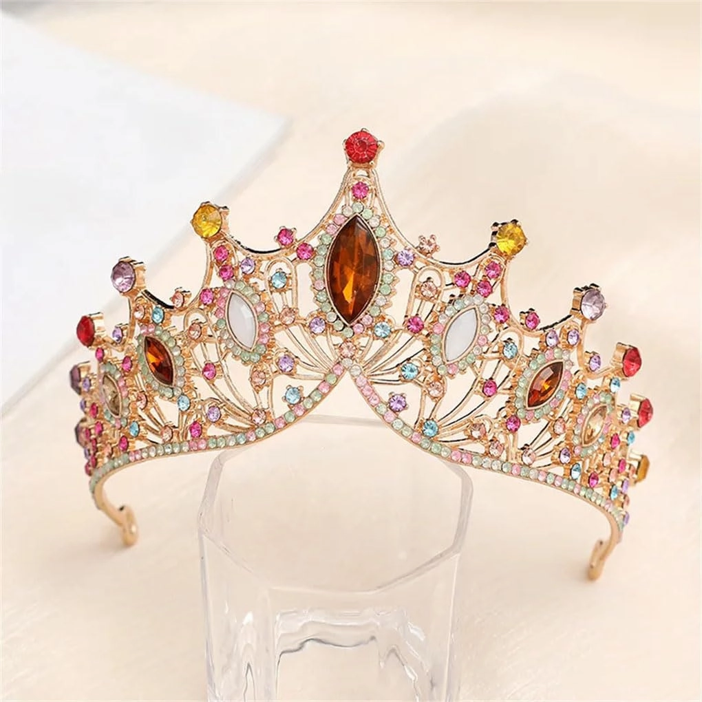 Rfmfkkg Women Vintage Golden Bridal Crown Wedding Ball Tiara Accessories Birthday Pageant Headdress Golden Bright Red