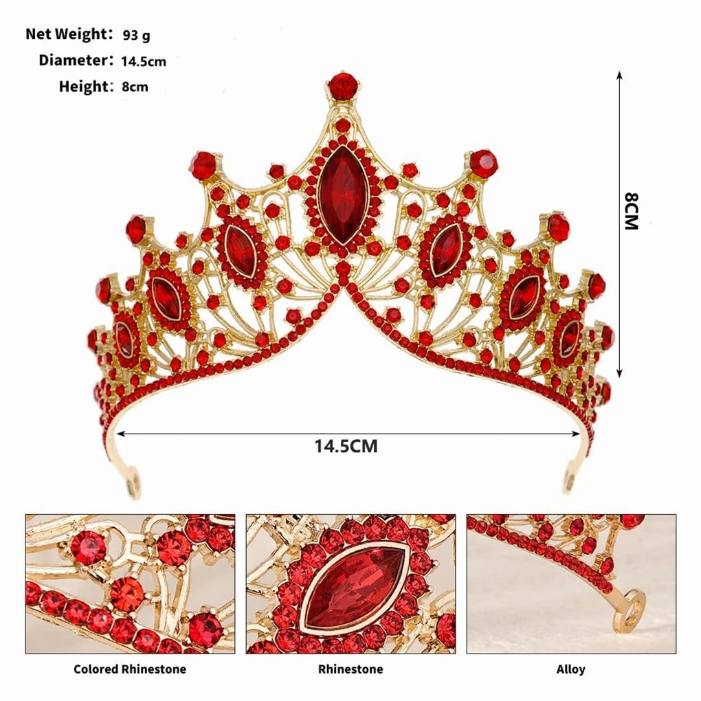 Rfmfkkg Women Vintage Golden Bridal Crown Wedding Ball Tiara Accessories Birthday Pageant Headdress Golden Bright Red