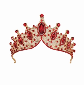Rfmfkkg Women Vintage Golden Bridal Crown Wedding Ball Tiara Accessories Birthday Pageant Headdress Golden Bright Red