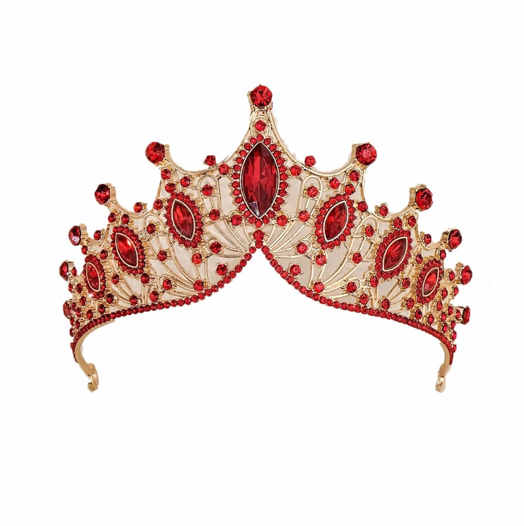 Rfmfkkg Women Vintage Golden Bridal Crown Wedding Ball Tiara Accessories Birthday Pageant Headdress Golden Bright Red