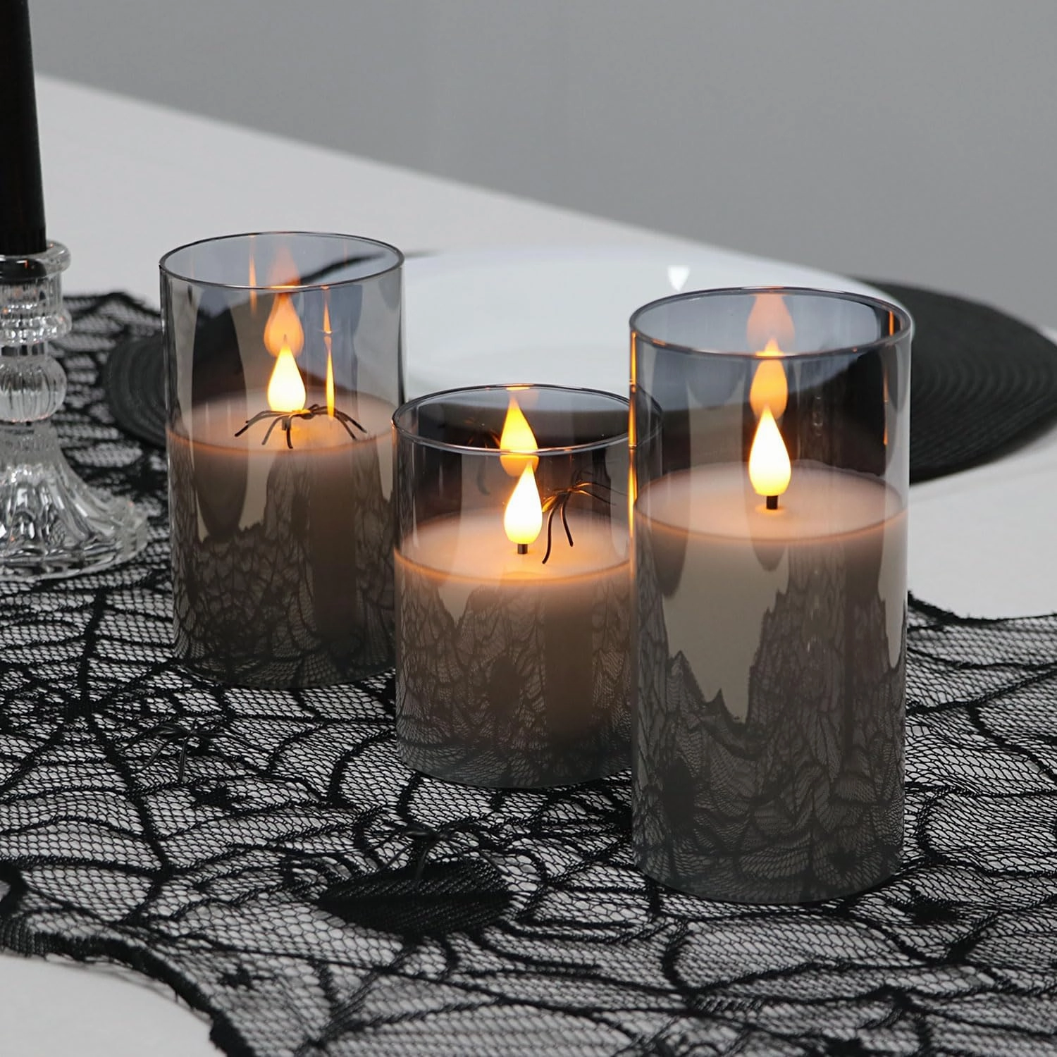 Rhytsing Gray Glass Battery Operated LED Candles with Remote, Flameless Candle Gift Set, Warm White Light - Include 6 Batteries